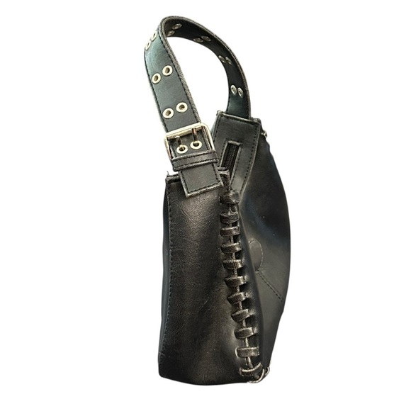 Vintage Y2K Black Grommet Lace Up Purse Shoulder Bag - Picture 6 of 11
